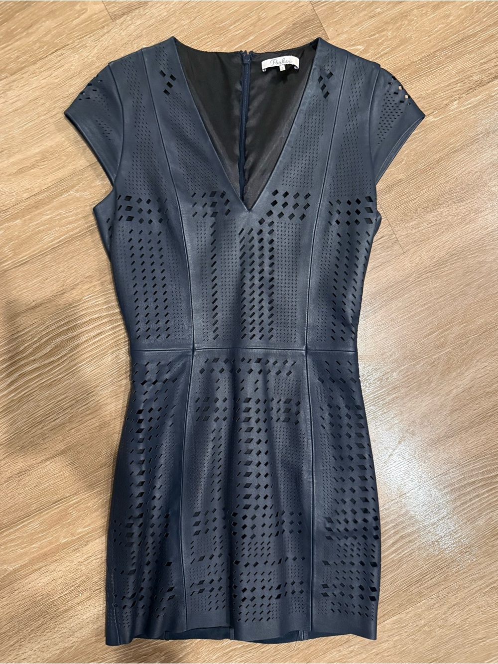 Midnight Blue Perforated V-Neck Dress by Parker